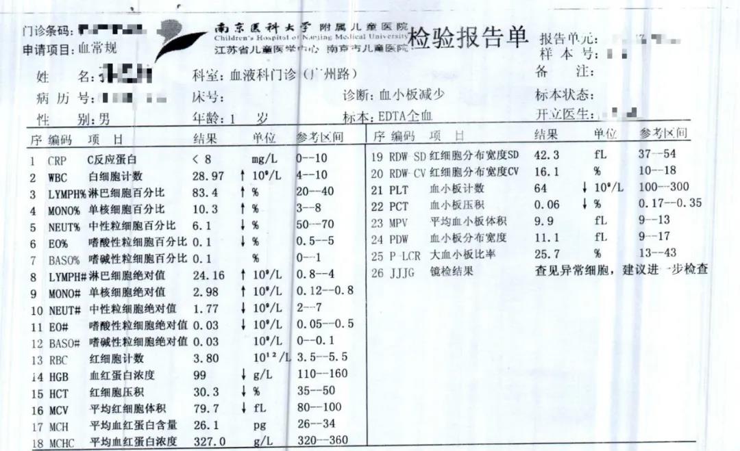 白血病化验单图片儿童图片